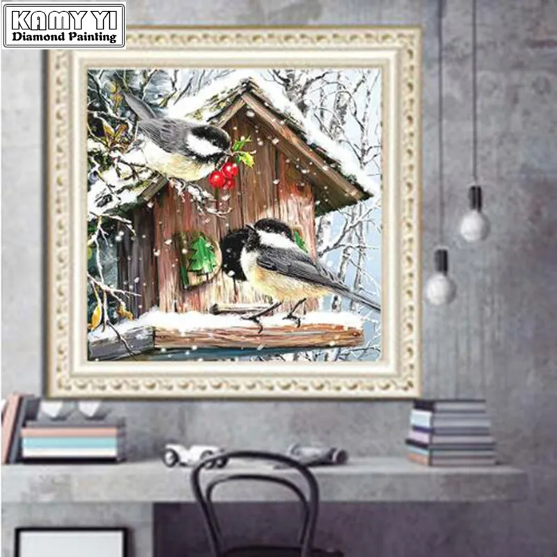 

Diamond Embroidery Winter Birds In House 5D DIY Diamond Painting Cross Stitch Full Round Rhinestone Mosaic Home Decoration XY22