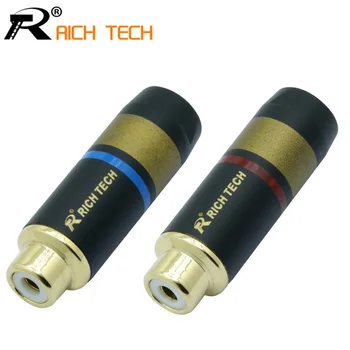 

10pcs/5pairs RCA Jack Copper RCA Female Connector Gold-plated audio adapter blue&red pigtail speaker plug 6.7MM Cable hole