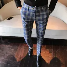 Мужские брюки, клетчатые, деловые, повседневные, облегающие, Pantalon A Carreau Homme, классические, винтажные, клетчатые, костюм, брюки, свадебные Брюки