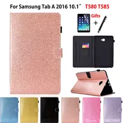 SM-T585 блеск чехол для Samsung Galaxy Tab A a6 10,1 "2016 T580 T585 SM-T580 T585N крышка фундамент Капа основа + пленка + ручка