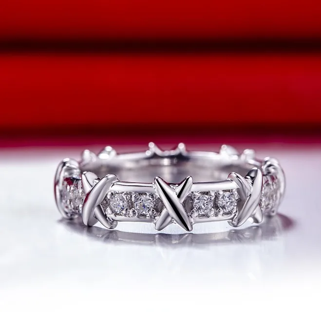 1:1 Custom Brand Genuine Jewelry Vintage 16PCS Diamond Ring Wedding PT950 Band