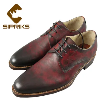 

Sipriks Luxury Patina Calf Leather Black Red Dress Shoes Classic Mens Sewing Welted Shoes Boss Business Office Wedding Party