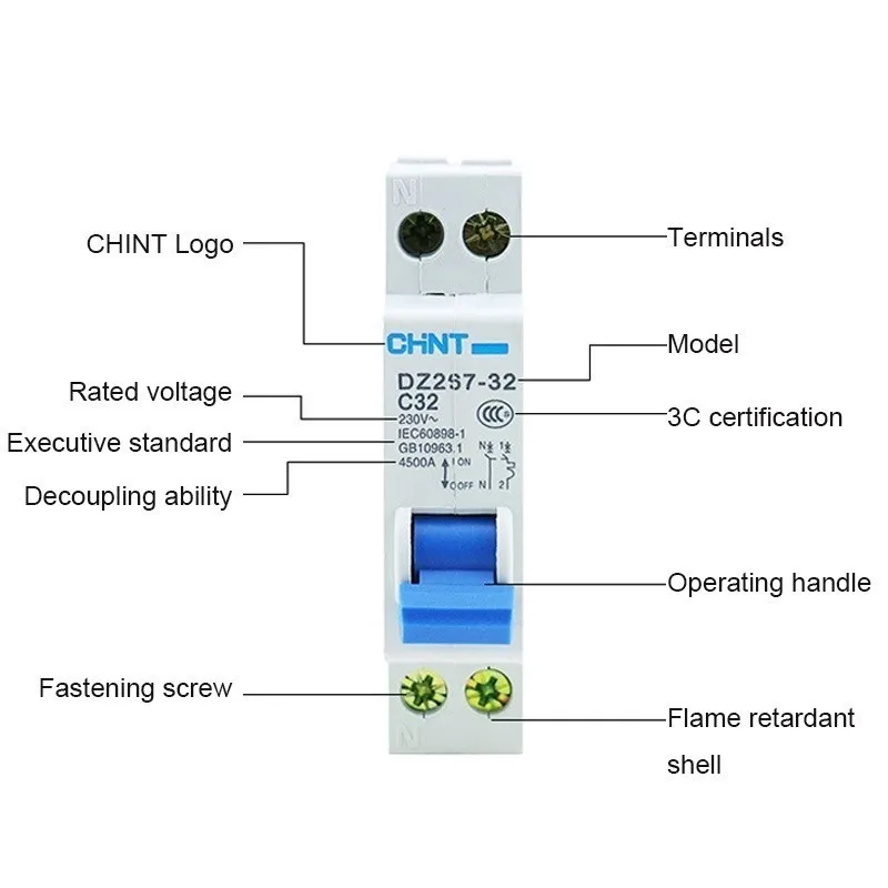 CHNT 1P+ N бытовой небольшой воздушный выключатель Двойной линейный выключатель DPN двойной выключатель DZ267LE-32 10A 16A 20A 25A 32A