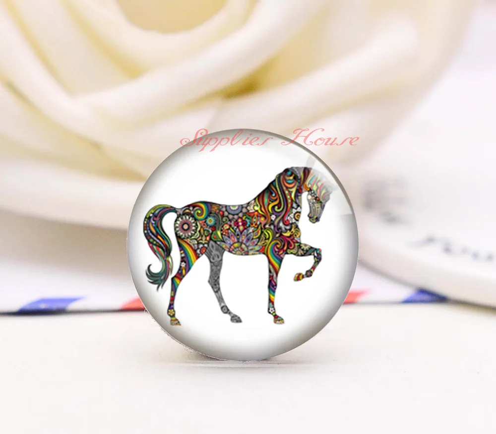 

Handmade Round Horse photo glass Cabochons, Jewelry Finding Cameo Pendant Settings, (F008-71)