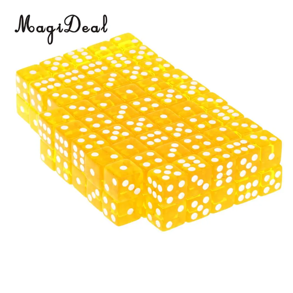 MagiDeal High Quality 100 x Translucent 16mm Six Sided Spot Dice RPG Games for Funny Party Club Dice Sport Game 5 Colors Choose