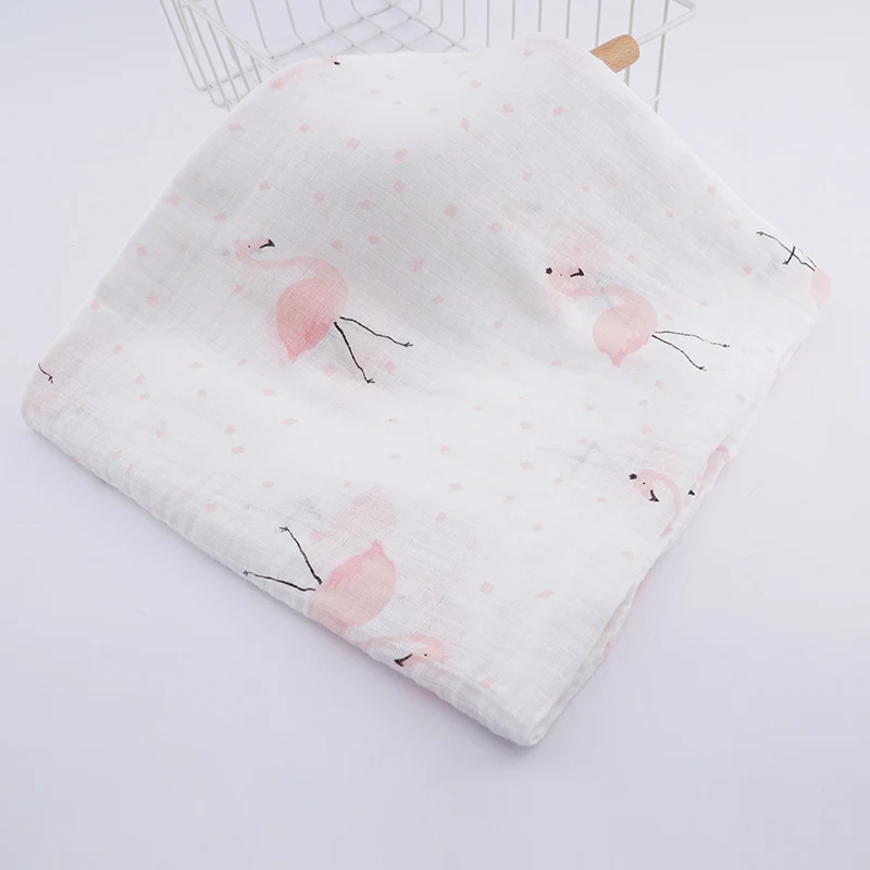Muslinlife/хлопковое детское одеяло; мягкое детское одеяло; детское муслиновое одеяло для новорожденных; 2 слоя; 110*110 см - Цвет: flamingo