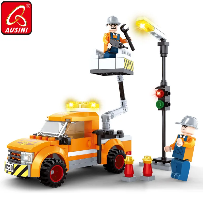 AUSINI строительная техника строительные блоки грузовик автомобиль мальчики игрушки для детей дизайнерские уличные лампы модель кирпича