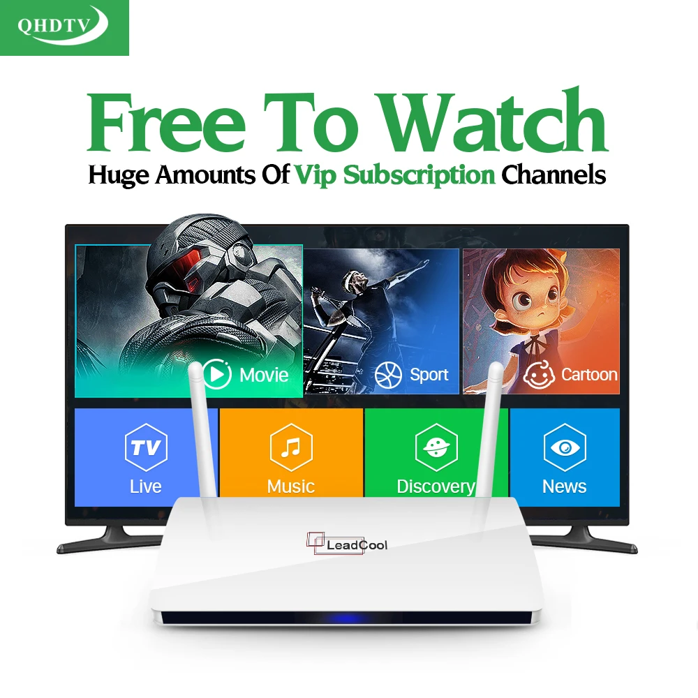 

Leadcool Android 6.0 RK3128 IPTV Box 1 Year QHDTV Subscription Europe French Turkey Portugal 1300 Channels 2000VOD IP TV Box