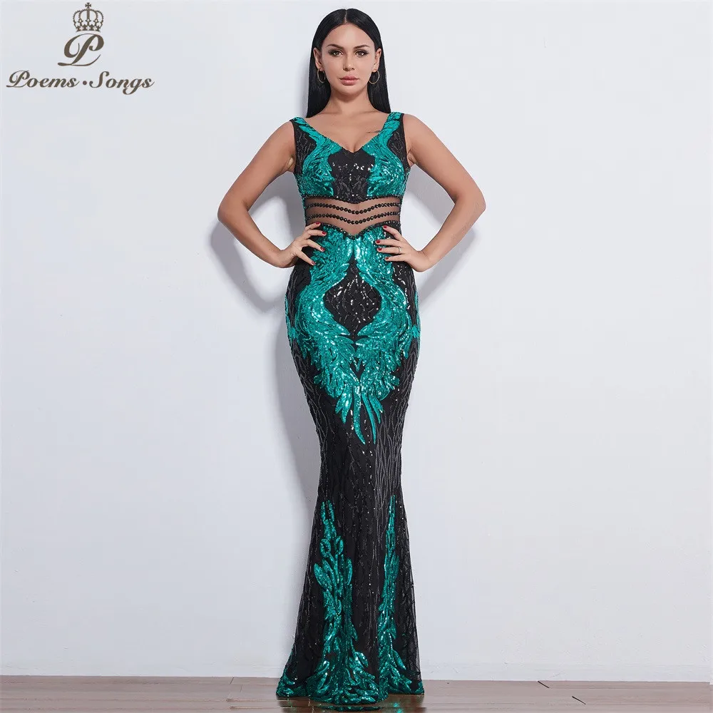 

Poems Songs 2019 New style Angel wings Sequin Evening dresses for women long vestido de festa evening gowns vestidos elegante