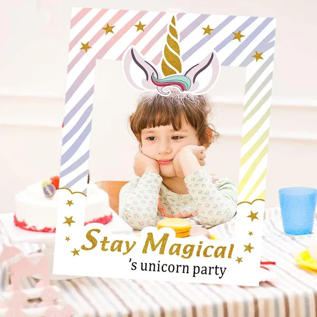 WEIGAO Birthday Party Photobooth Props Stay Magical Photo Frame For Kids Birthday Party Unicorn Photo Booth Props Party Supplies