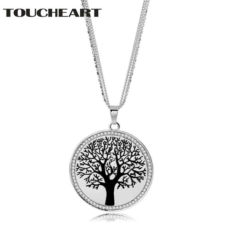 

TOUCHEART Vintage Necklace Silver Color Stainless Steel Necklace with Polished Carved Tree Pendant Mother Day Jewelry SNE180007