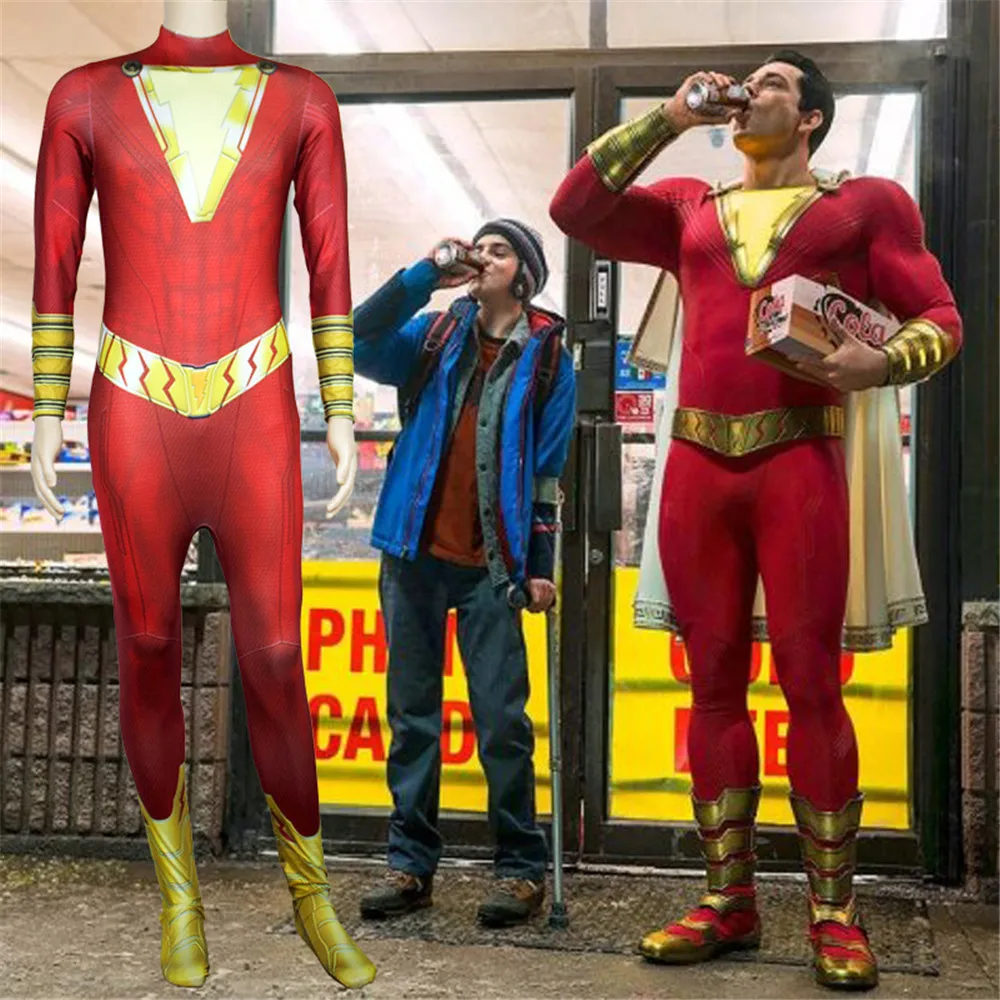 Shazam Косплей Марвел Капитан Костюм Billy Batson комбинезоны костюмы Marvel костюм супергерой Хэллоуин взрослые мужчины индивидуальный заказ