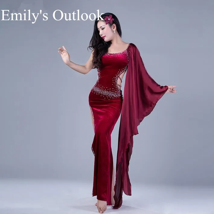 Длинное платье с рукавами крыльями красное черное зеленое|oriental dance costumes|oriental