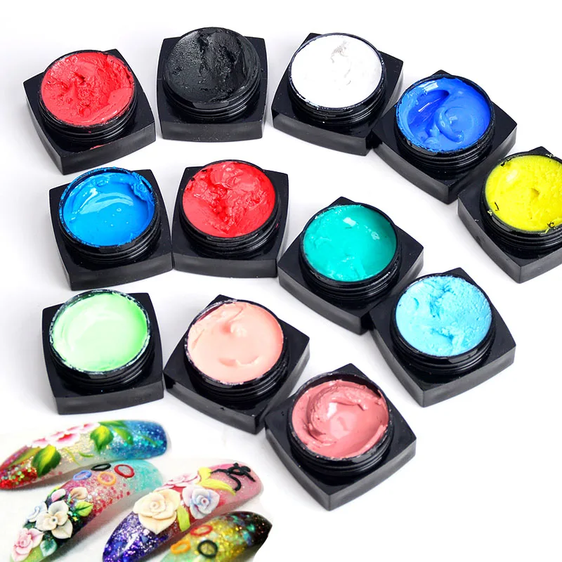 

YZWLE 12pcs 3D Sculpture Carved Glue Nail Gel Varnish Modelling Decor 12 Colors Painting Adornment Tools Gel Nail Polish