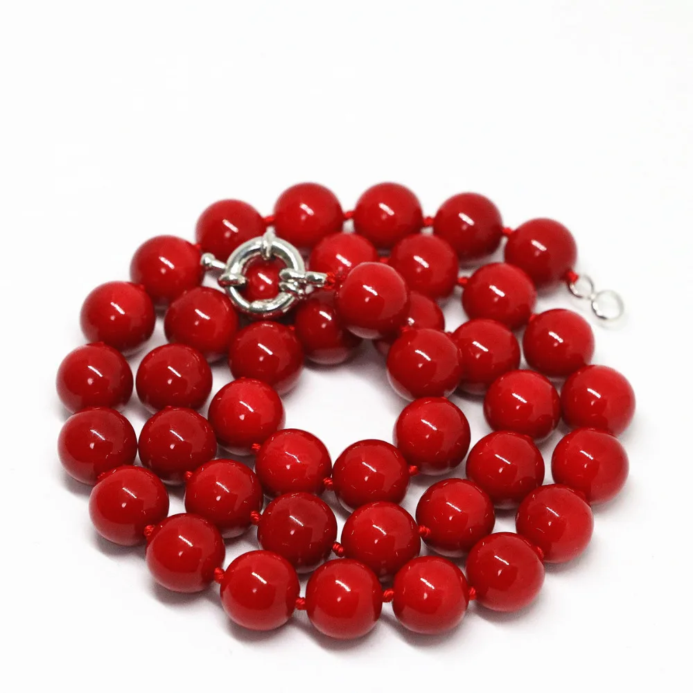 

Hot sale red artificial coral elegant round beads 8,10,12,14mm beauty necklace fine jewelry women best gift 18inch B1467