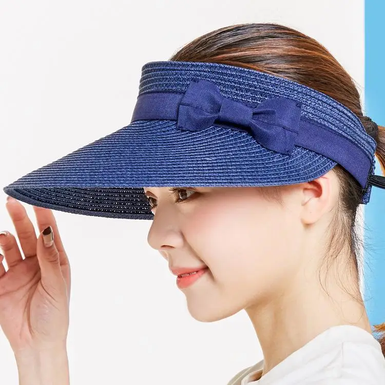 COKK летние шляпы для женщин с широкими полями и бантом, шляпа от солнца для пляжа, уличная соломенная шляпа, женский теннисный козырек, Chapeu Feminino Toca - Цвет: navy blue