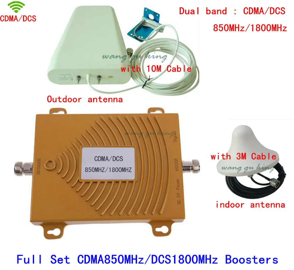 

1 set Newest Dual Band 850 1800Mhz GSM Repeater Cell Phone Signal Repeater / Amplifier Boosters 65db CDMA DCS GSM Signal Booster