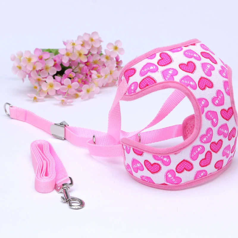 

New Design Pattern Adjustable Dog Harness Vest Collar Dog Chest Strap Leash Soft air sandwish Mesh Walk Collar Chihuahua Teddy