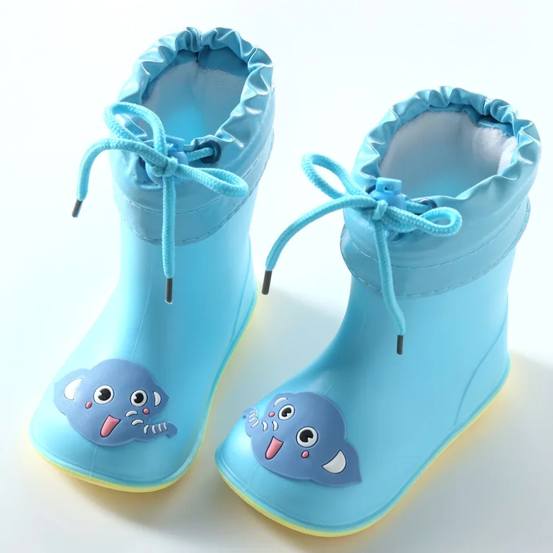 Autumn Winter Warm Plush Waterproof Kids Rain Shoes Boys Girls Baby Rubber Boots Soft PVC Snow Boots Children Rain Boots CSH789 - Цвет: Elephant