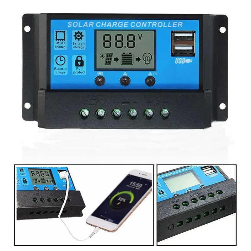 

10/20/30A 12V/24V Auto work Solar Charge Controller PWM with LCD Dual USB 5V Output Solar Cell Panel Charger Regulator For Home