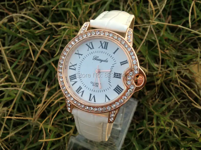 

Luxury Lovers' Watches PU Band Unisex Diamond watches Round Alloy Case Rose gold Couple Quartz Watch Drop shipping