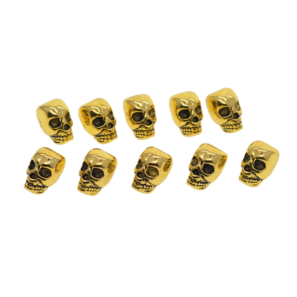 10pcs Alloy Antique Gold Gothic Punk Large Hole 3D Skull Spacer Loose Beads Jewelry Making Accessories