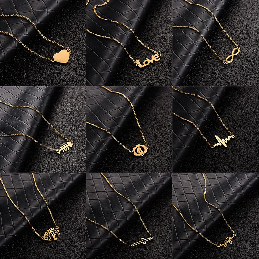 

Fashion Choker Necklace Women Stainless Steel Never Fade Handmade Heart Bowknot Cross Letter Virgin Mary Necklace Female Jewelry