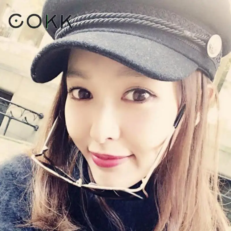 COKK Winter Hats For Women Men Octagonal Cap Wool Button Baseball Caps Sun Visor Hat Gorras Casquette Touca Black  Casual