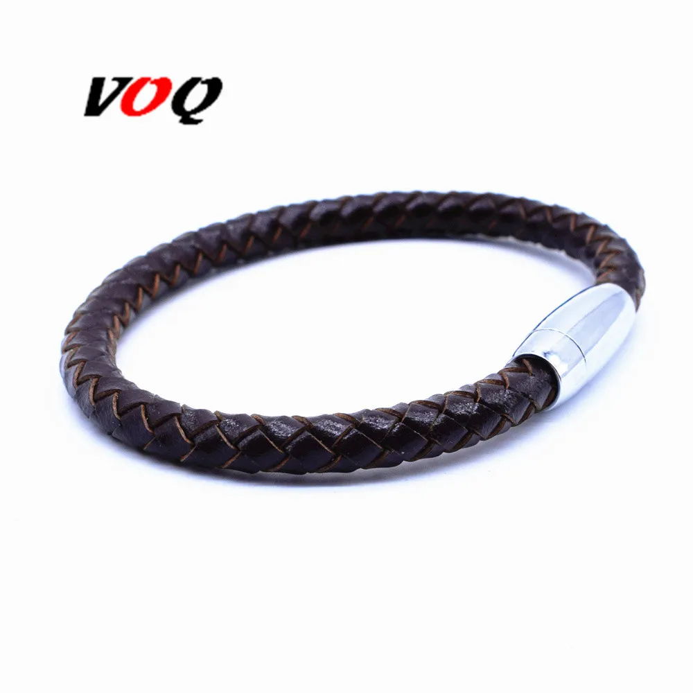 VOQ новое поступление черный с коричневым 6 мм ручной веревочный кожаный бласлет для мужчин Магнит пряжка браслет винтажный ювелирный браслет Heren - Окраска металла: BM36