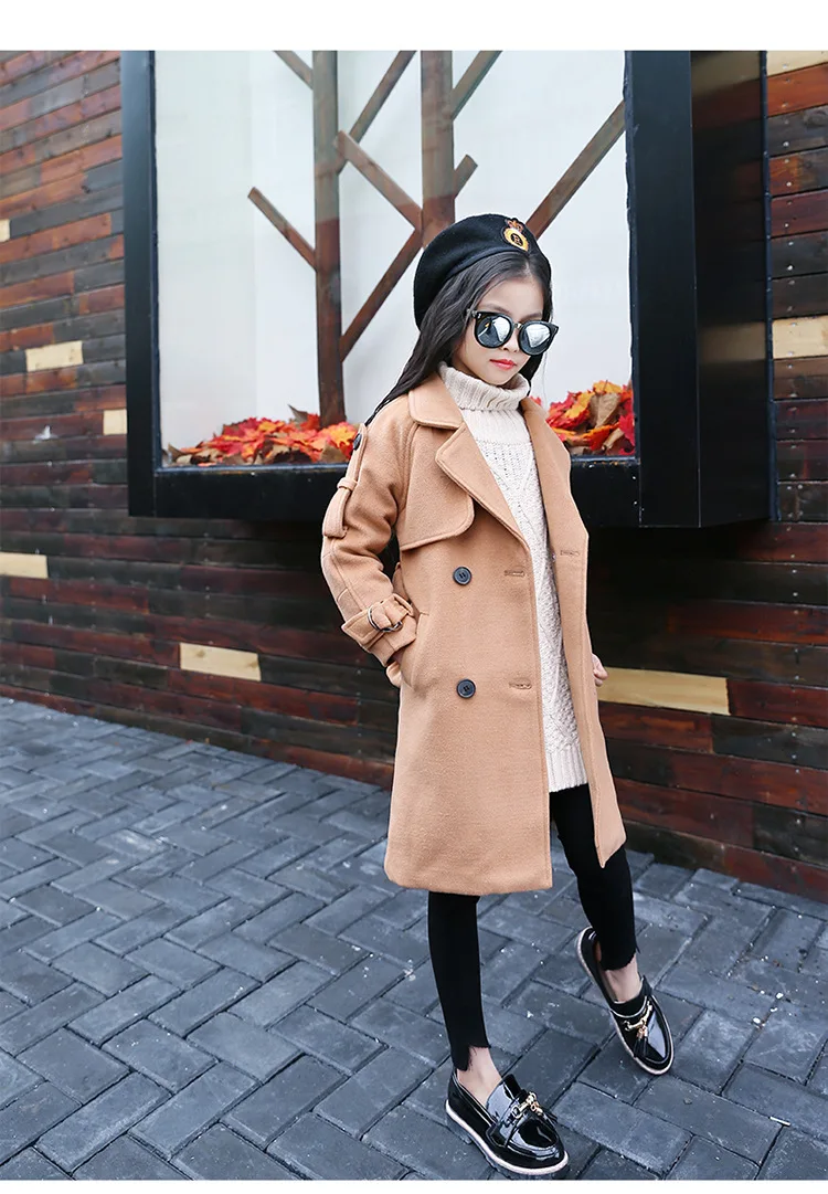 Baby Jackets Wool Coats Girls Children's Warm Winter overcoat fashion leisure long down Coats For Teenage 5-16Y kids clothing (6)