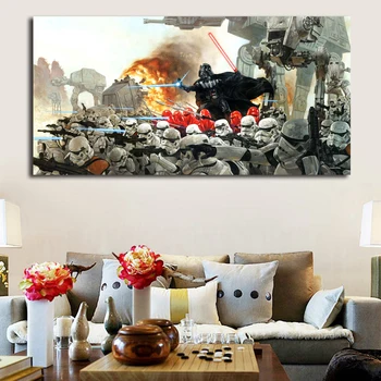 

Dynasty Warriors Star Wars Movie Poster Space Battle Darth Vader Canvas Painting Oil Print Wall Art Picture for Living Room