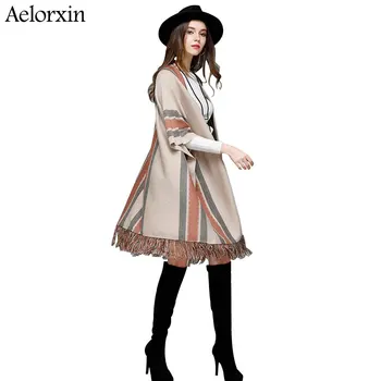 

Aelorxin Long Cardigan Women Sweater 2019 High Quality Autumn Winter Women Loose Warm Cardigans Stripe Knitted Tassel Sweater