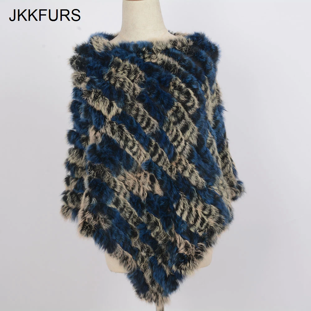 Womens Knitted Poncho Real Rabbit Fur Fashion Style Winter Autumn Warm Fur Shawl Ladies Top Quality Cape S1071S