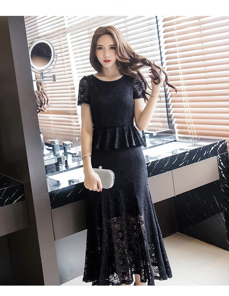 Ropa mujer 2017 verano mujeres elegante largo vestido de encaje trompeta sirena mujer fishtail largo vestido partido vestido túnicas S-4XL 98517 Ropa mujer 2017 verano mujeres elegante largo vestido de encaje trompeta sirena mujer fishtail largo vestido partido vestido túnicas S-4XL 98517