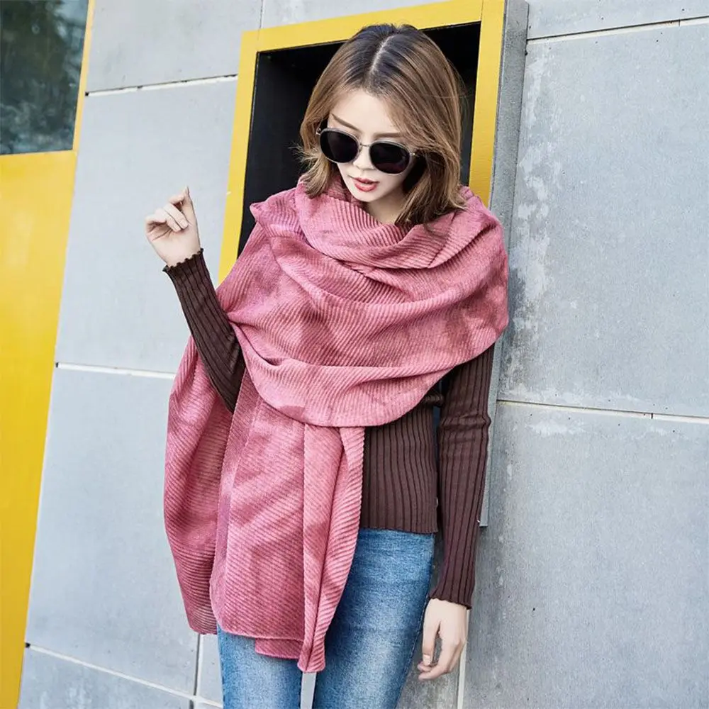 Fashion Autumn Winter Pleated Scarf Women Cotton Shawls Vintage Solid
