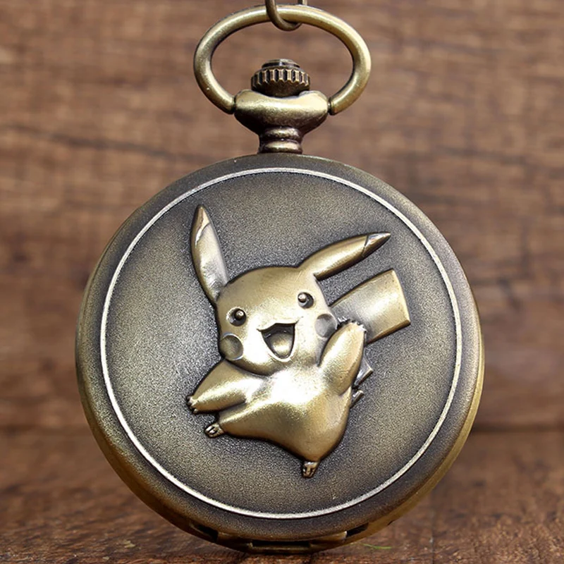 

Japan Anime Cute Pokemon Pocket Watch Vintage Kawaii Pikachu Cartoon Quartz Fob Clock Necklace Chain Pendant Children Boys Gift