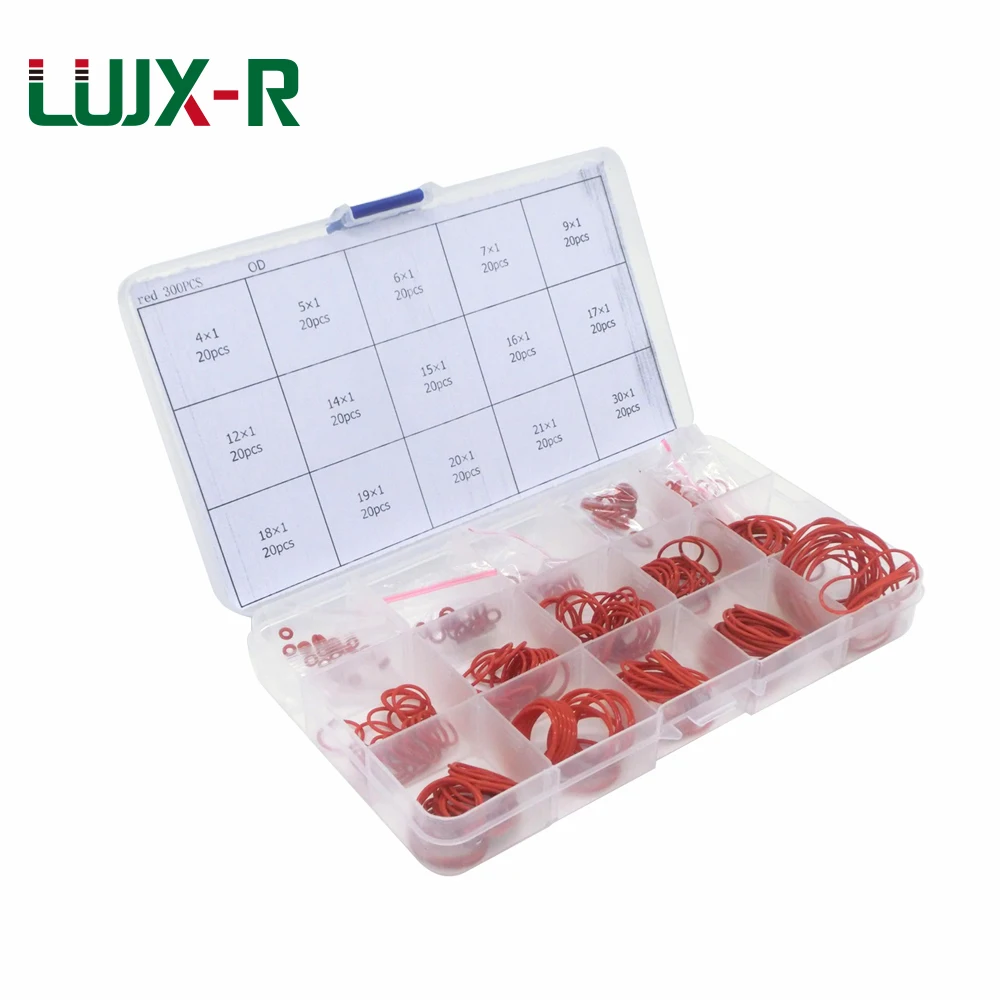 Goede LUJX R 300 Pcs 1 Mm O Ring Kit Siliconen Rode Dozen Pakking Kits O Ring Seal Vmq Wasmachine Verschillende size Waterdichtheid Assortiment Set