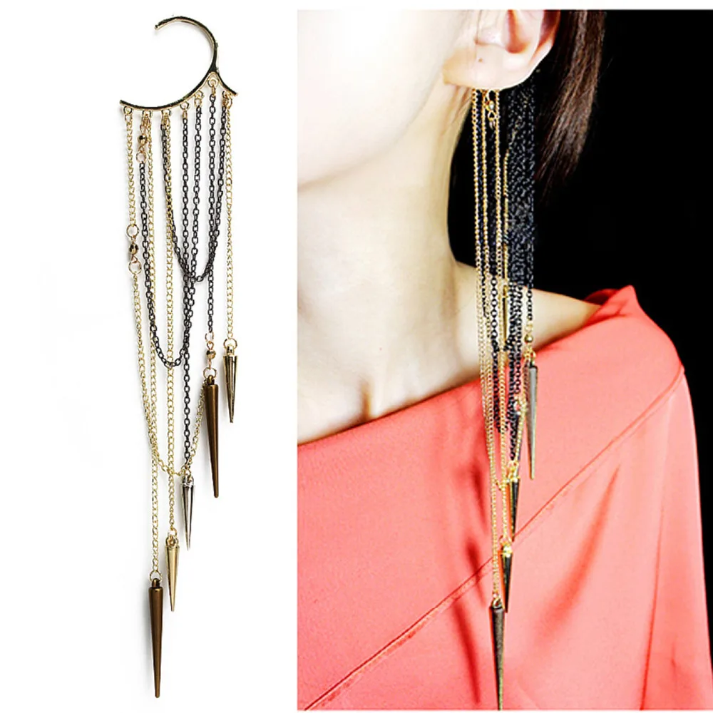 Gothic Punk Rock Spike Long Earring Chain Tassel Ear Bone Cuff Wrap