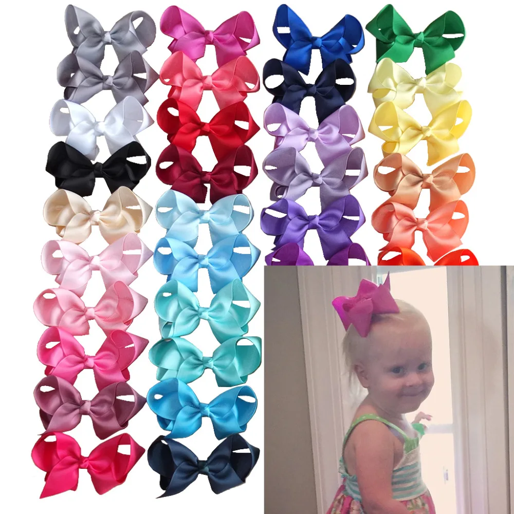 4 inch Hair bow clips Baby Girls hair Accessories Boutique hairbows Hair clips Hairgrips Headwear Dancing Hair Ribbon bows 40PCS