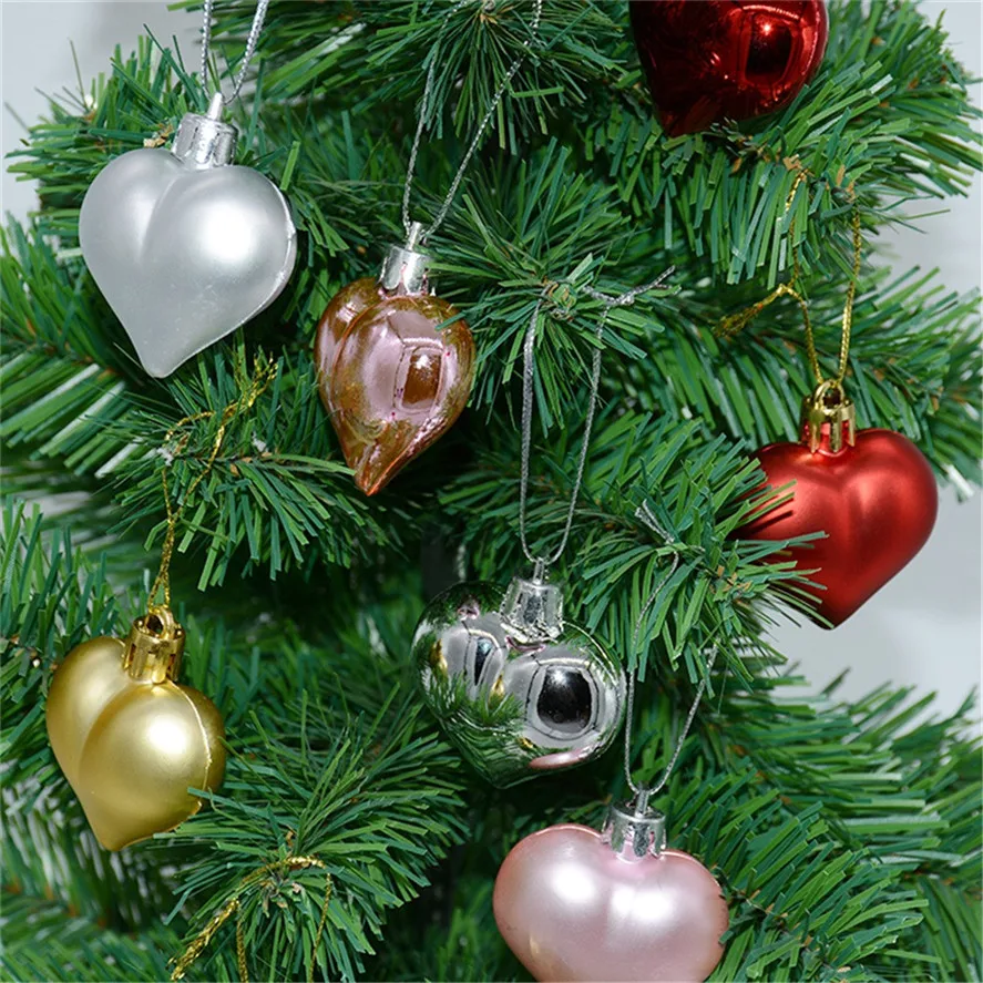 

New Christmas Tree Decoration Hanging Ornament 12Pcs Christmas Tree Room Decoration Love Shaped Ball Decoration Props Xmas Decor