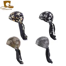 Череп шаблон печати Durag шелковистые с длинным хвостом пиратский Кепки мужские Бандана тюрбан Новая мода Головные уборы аксессуары для волос