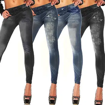 

Women Casual Denim Skinny Ripped Pants High Waist Stretch Full Length Leggings Long Pencil Trousers