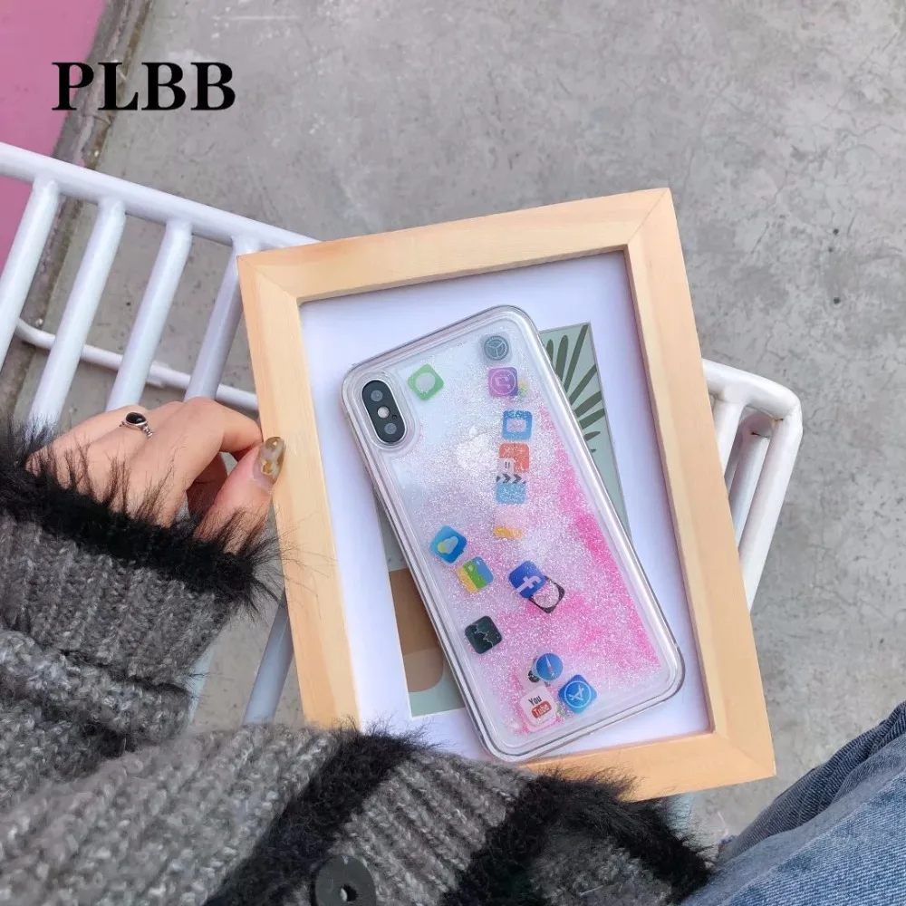 PLBB Модный чехол для девочек с жидким песком iPhone X 6 6S 7 8 Plus блестящая Звезда блестки