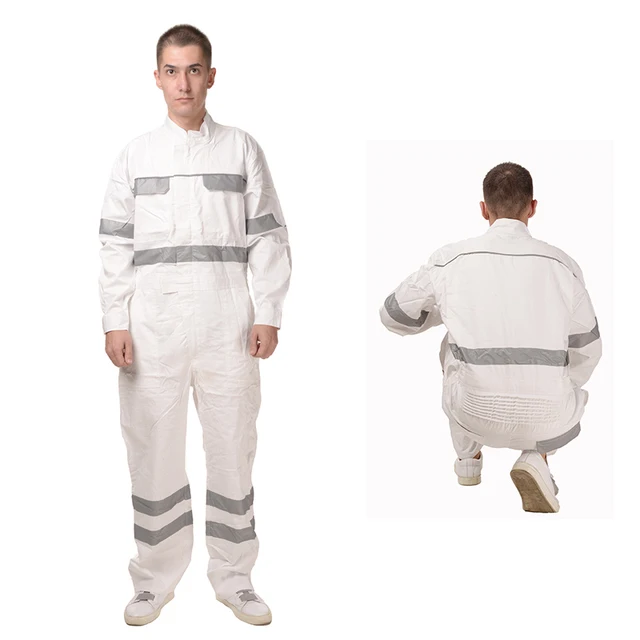 100 cotton white overalls men with reflective tape jumpsuit man