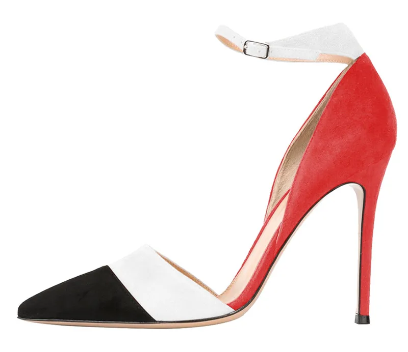 Patent Leather Black White Mixed Color High Heels Women Shoes Fashion Design Sexy Leopard Pumps Ankle Strap Wedding Shoes Woman