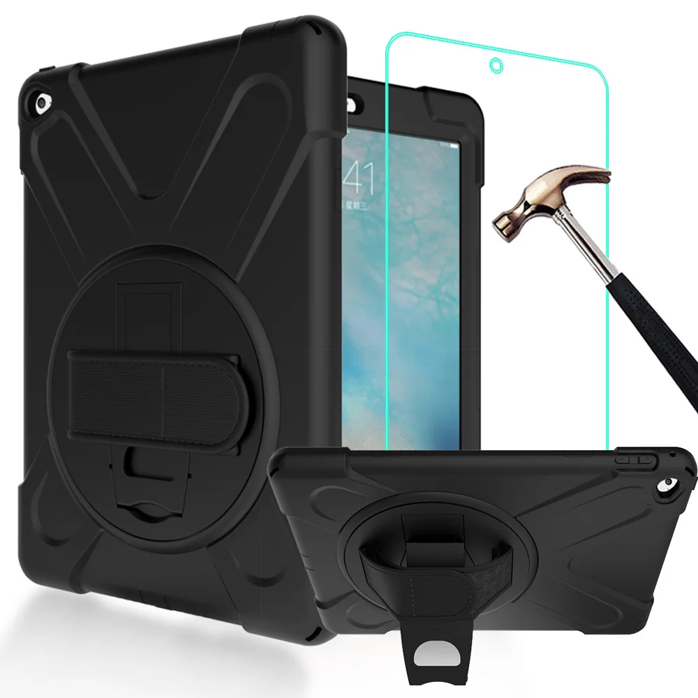 

3 IN 1 For iPad Air 2 Case 9.7 inch Cover With Screen Protector Rugged Stand Cover Silicone Shockproof Case For iPad Air 2 9.7''