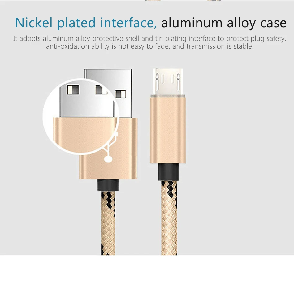 NOHON Nylon Micro USB Fast Charge Data Cable Android Phone For Samsung Galaxy S7 S6 Edge Huawei Xiaomi Oppo Charger Sync Cables (4)