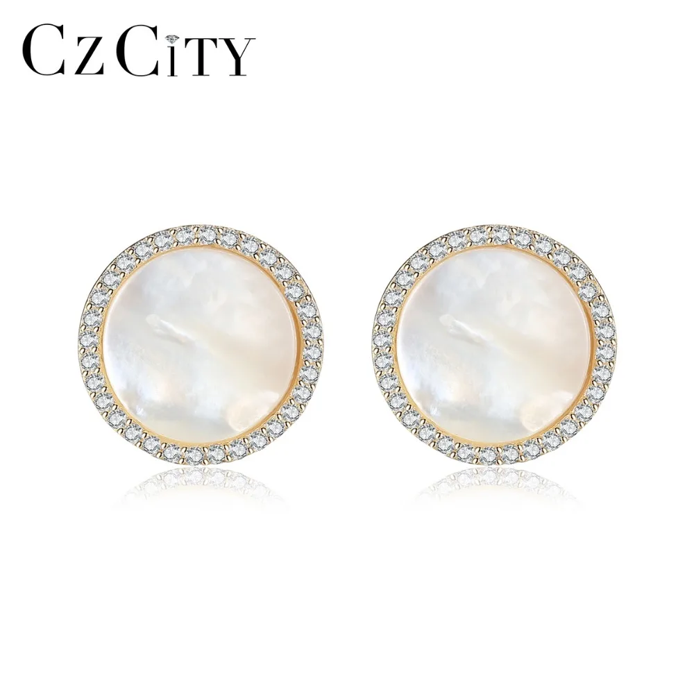 

CZCITY Brand Hight Quality Elegant And Charming Transparent White Shell Earrings for Women Piercing Girls Stud Earrings Jewelry
