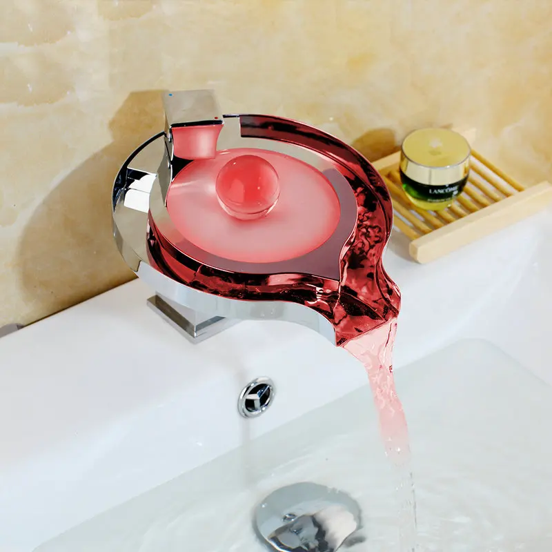 JIENI светодиодный Твердый латунный кран смеситель для воды хромированный латунный светодиодный кран для ванной раковины кран водопад кран