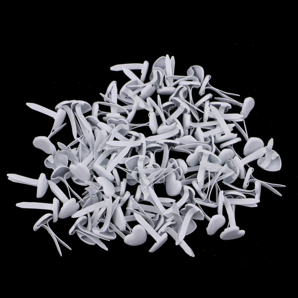 200pcs White Metal Heart Head Split Pin Brads Paper Fastener for Scrapbook